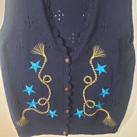 Vintage Koret Nautical Navy Sweater Vest XL Gold Rope Embroidered - Picture 2 of 9